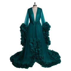 Puffy rosa tule maternidade sessão de fotos mulheres noite robe sleepwear vestido
