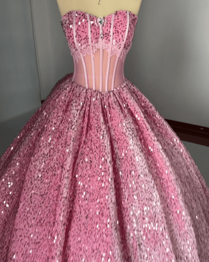 Sparkly Black Sequin Quinceanera 15 Dresses Beaded Strapless with Bow - MyChicDress