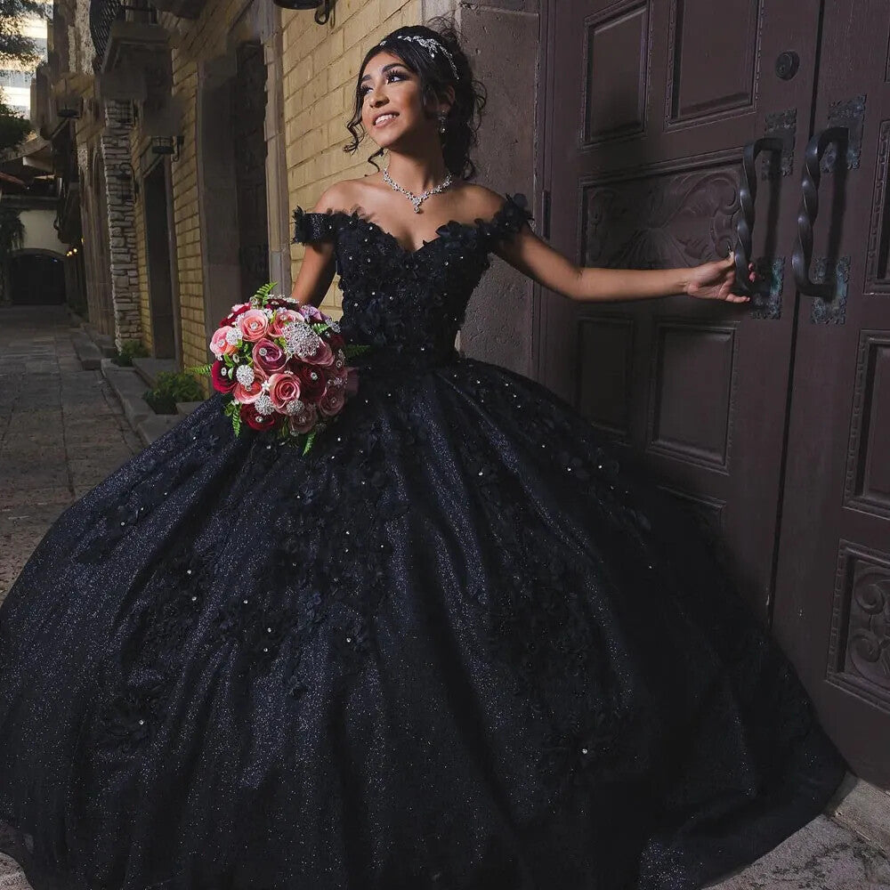 Ball Gown off shoulder navy blue Sweet 16 Quinceanera Dresses Beaded