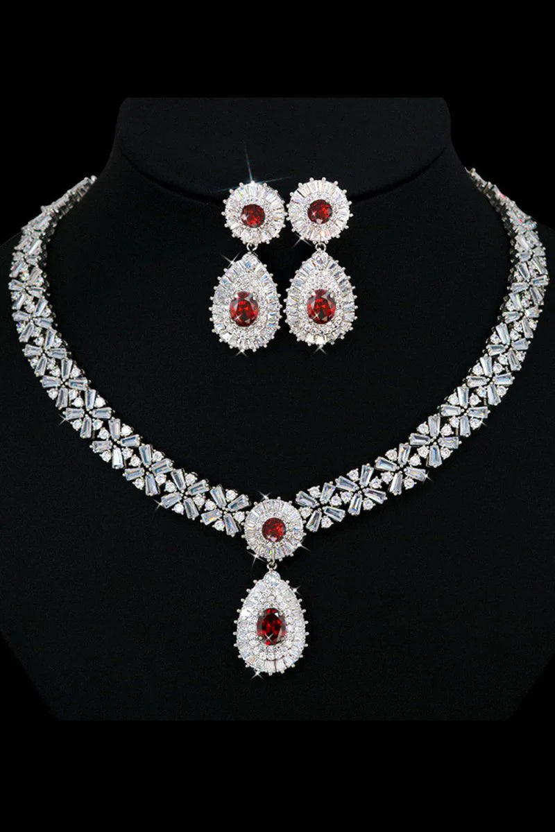 red Crystal Necklace Earring Jewelry Set Mychicdress