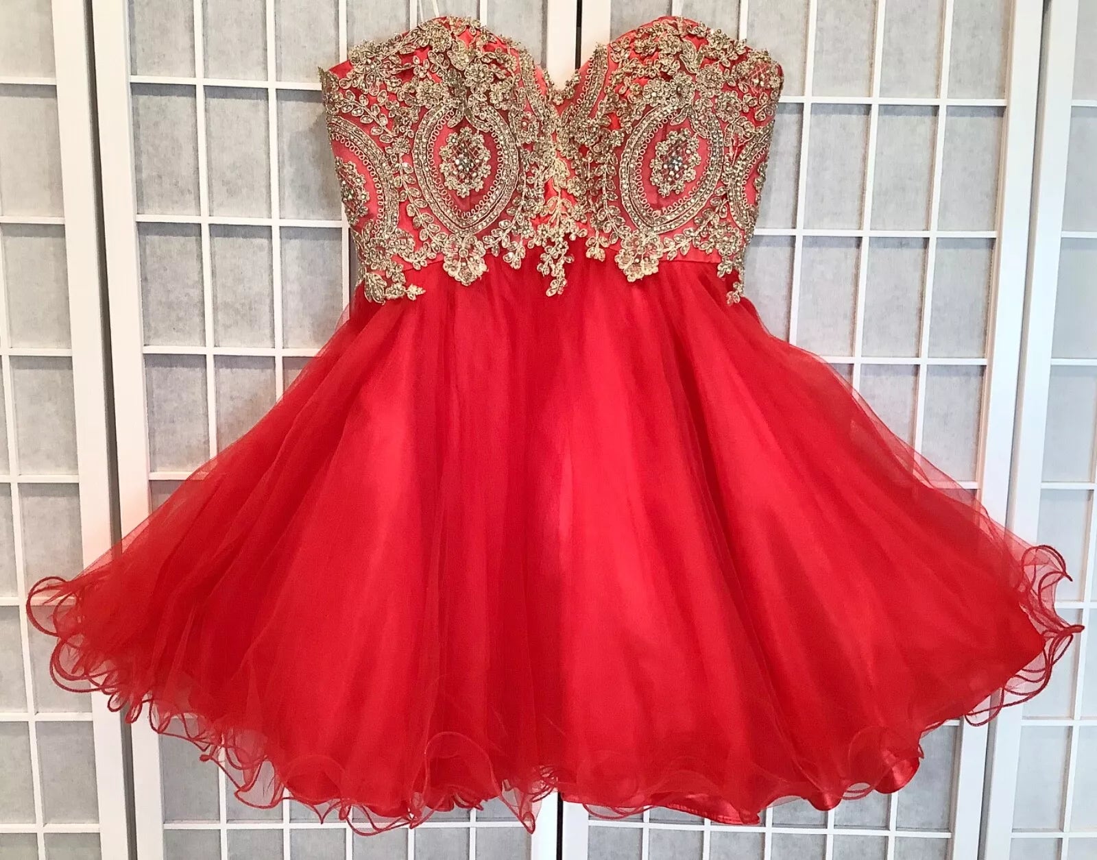 Cheap Red Homecoming Dresses Gold Applique Party Sweet 16 Dress - MyChicDress