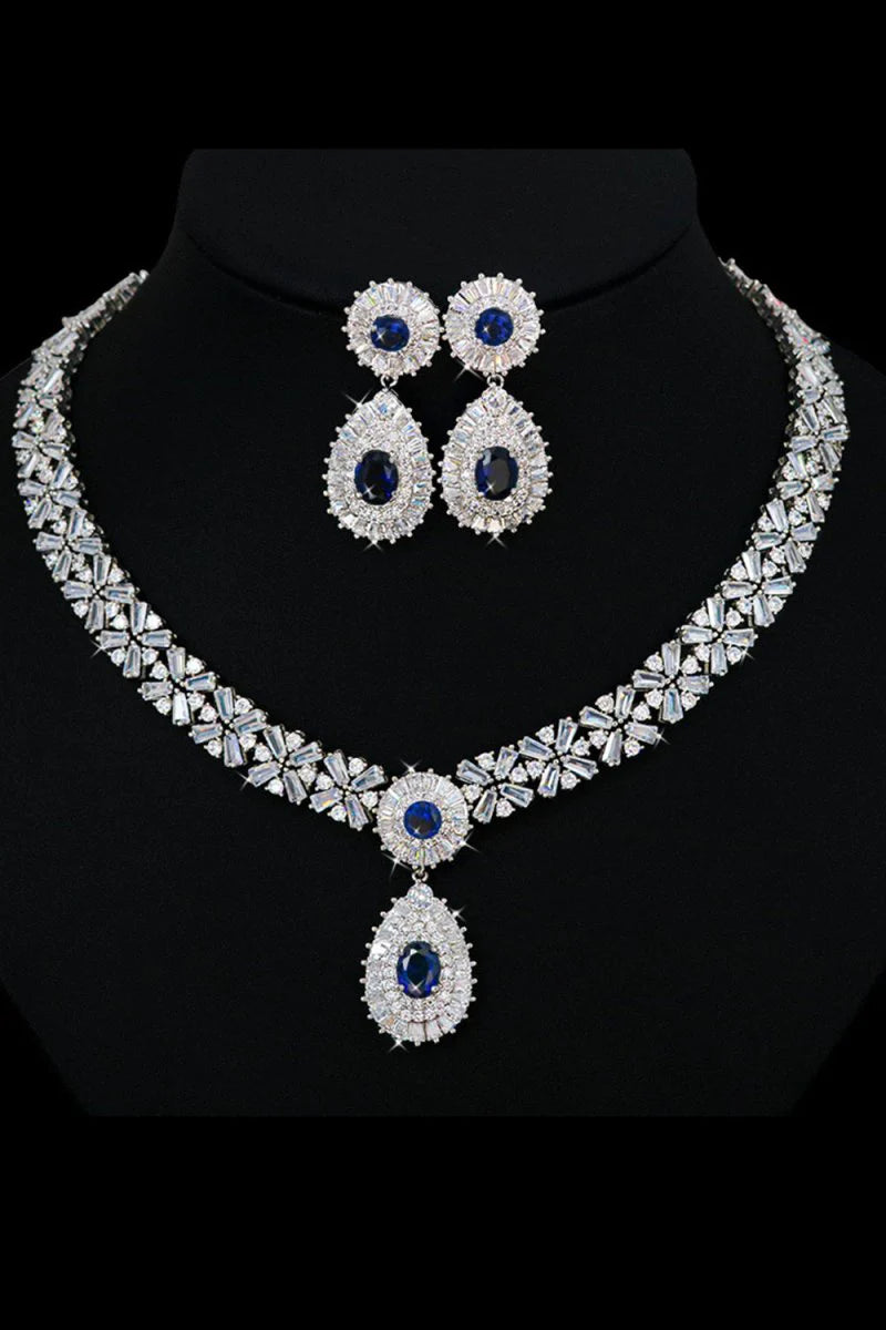 royal blue Crystal Necklace Earring Jewelry Set Mychicdress