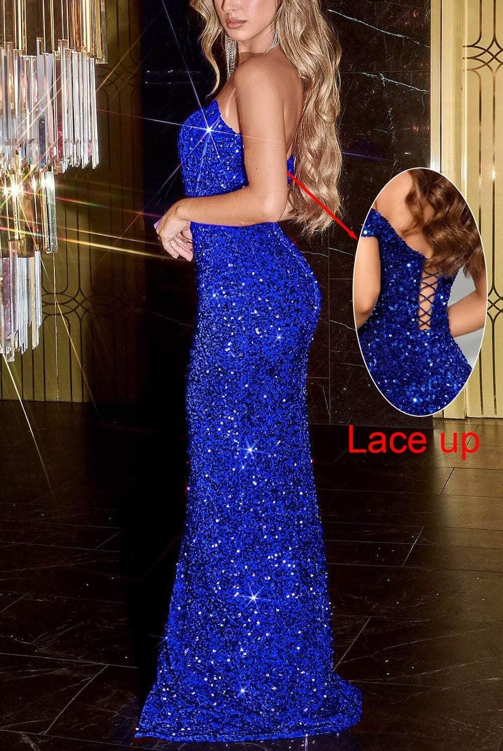 Orange Mermaid Sequined Prom Dress Sweetheart with Slit