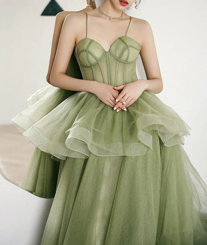 Sage Green Tulle Corset Quinceanera Dresses Ball Gown Spaghetti Straps