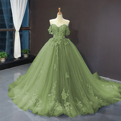 Off the Shoulder Lace sage green quince dress Sweet 16 Dresses