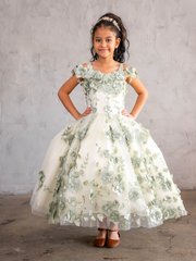 Cute sage Mini  Quinceanera Dresses 3D Flowers Pageant Girl Dresses