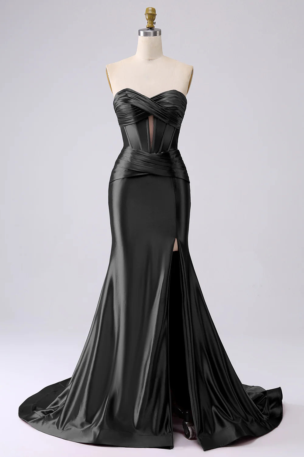 Black Long Prom Dress 2025 Sweetheart Satin Evening Dresses Mermaid - MyChicDress