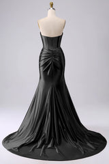 Black Long Prom Dress 2025 Sweetheart Satin Evening Dresses Mermaid