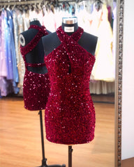 Cheap Mini Homecoming Dresses Burgundy Sequin 2024 Short Prom Dress