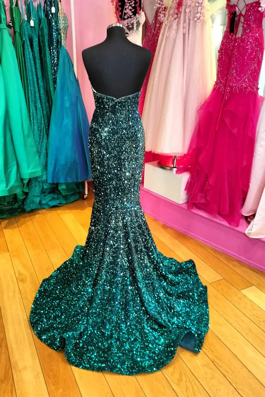 Sequins Formal Dresses Mermaid green Prom Dress Sleeveless - MyChicDress