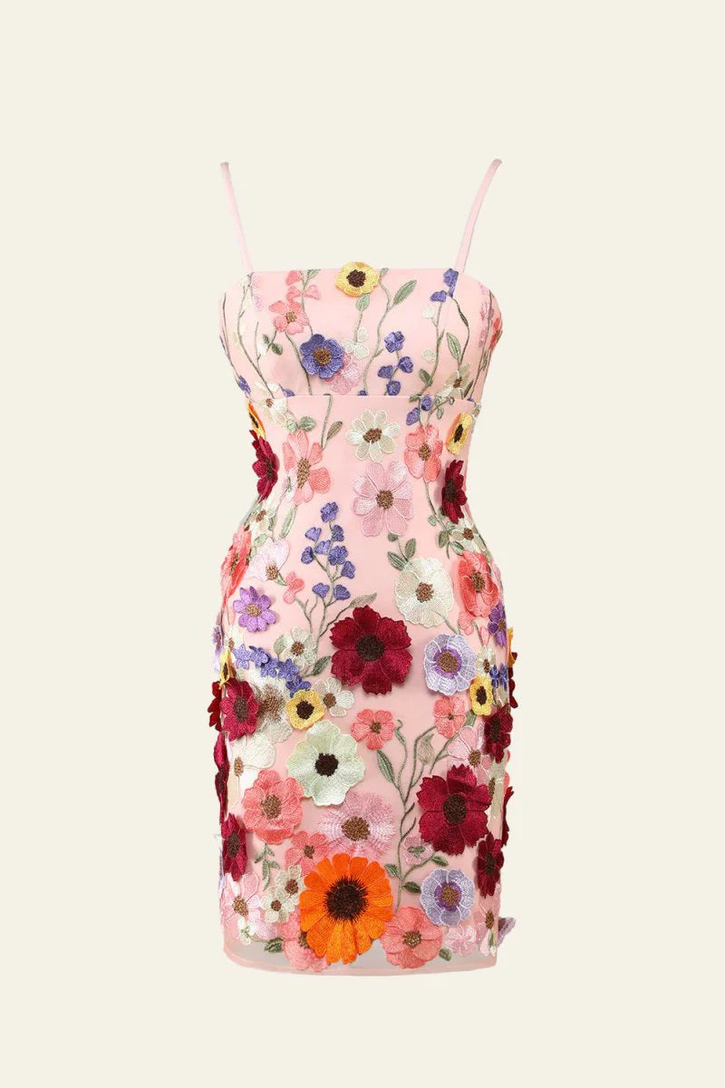 Sexy Floral Homecoming Dress Short Spaghetti Straps 3D Flower Mychicdress