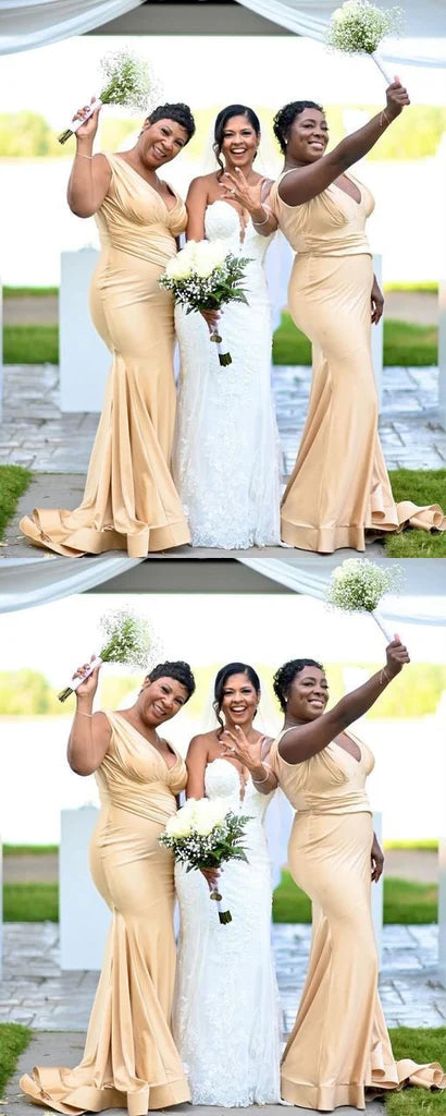 Sexy Mermaid Beach Champagne Bridesmaid Dress For Wedding Mychicdress