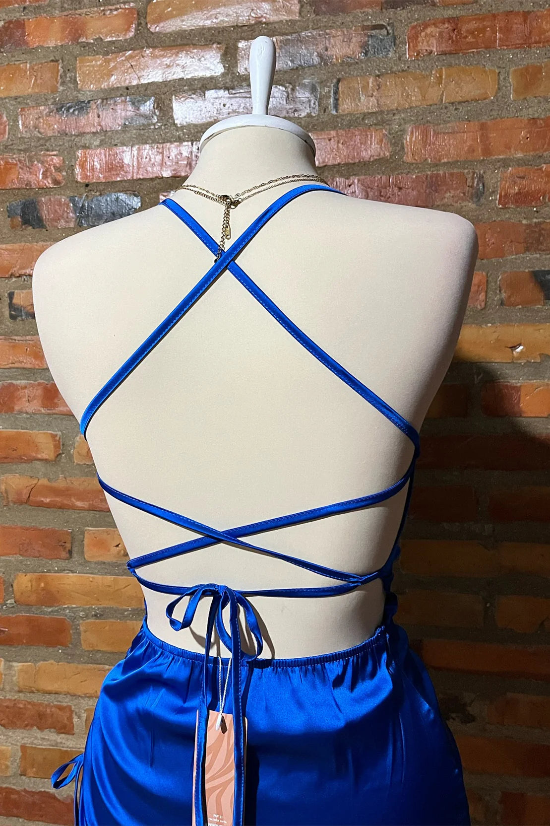 Sexy Royal Blue Summer Mini Dress Short Halter Ruched Lace-up