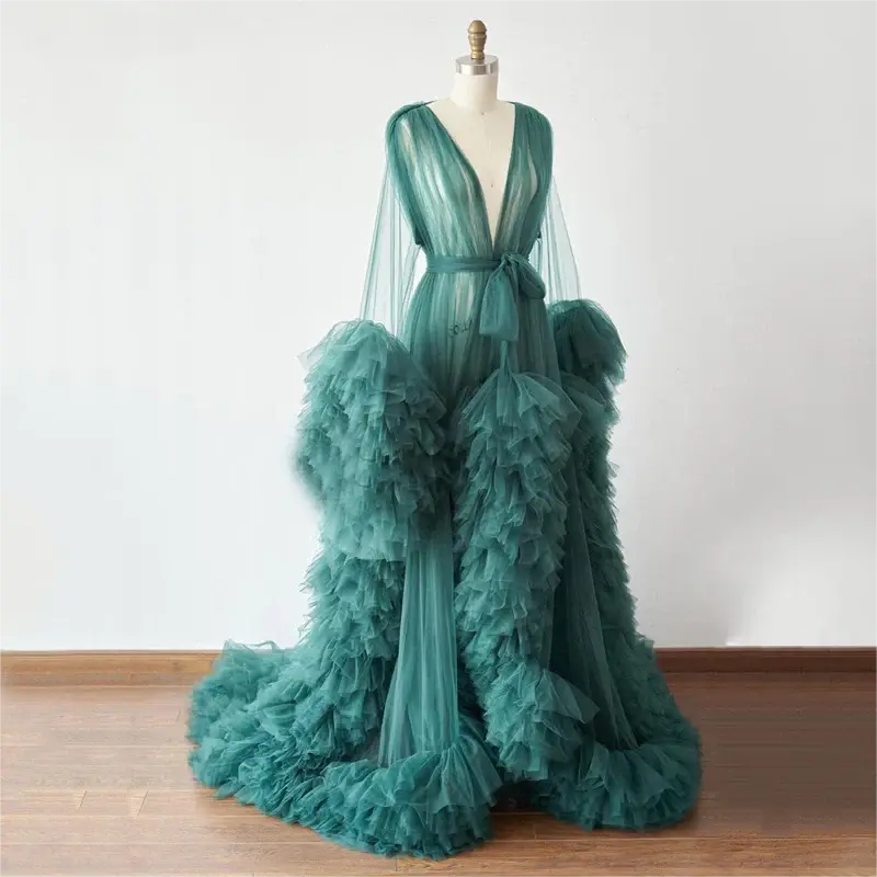 Sexy tule babado praia maternidade robe longo sessão de fotos de gravidez