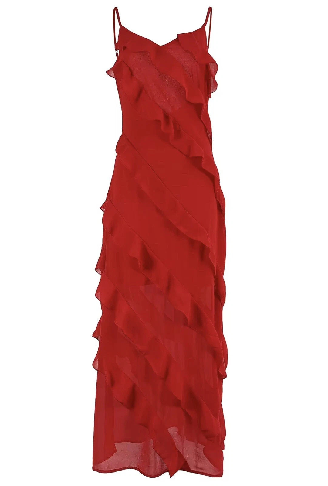 Sheath Maxi Red Formal Dress for Wedding Guests with Ruffles Mychicdress