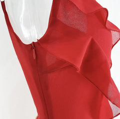 Sheath Maxi Red Formal Dress for Wedding Guests with Ruffles