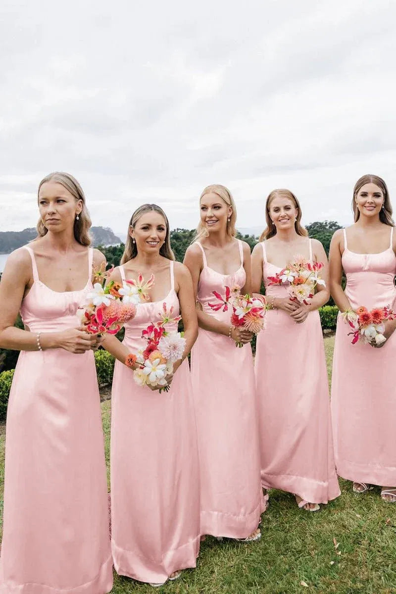 Sheath Satin Yellow Bridesmaid Dresses Spaghetti Straps Cutout