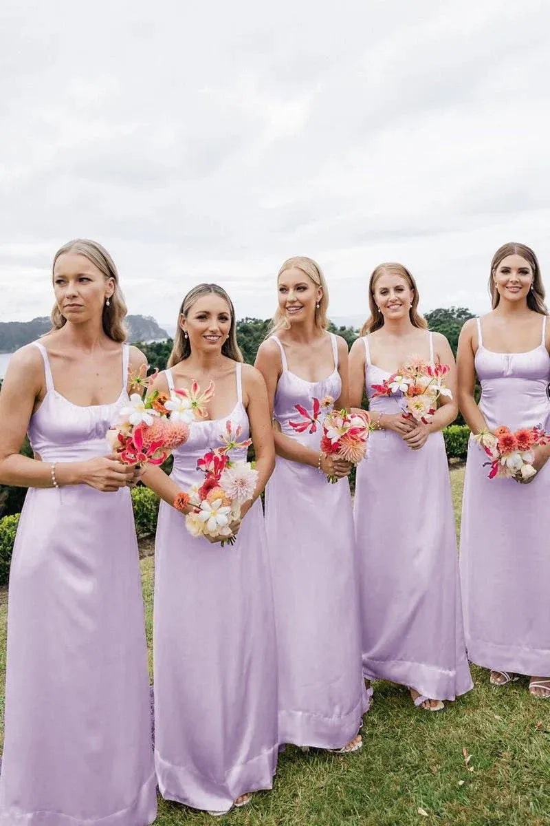 Sheath Satin Yellow Bridesmaid Dresses Spaghetti Straps Cutout