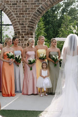 Sheath Strapless Colorful Bridesmaid Dress Cheap Silk Satin Maxi Dress