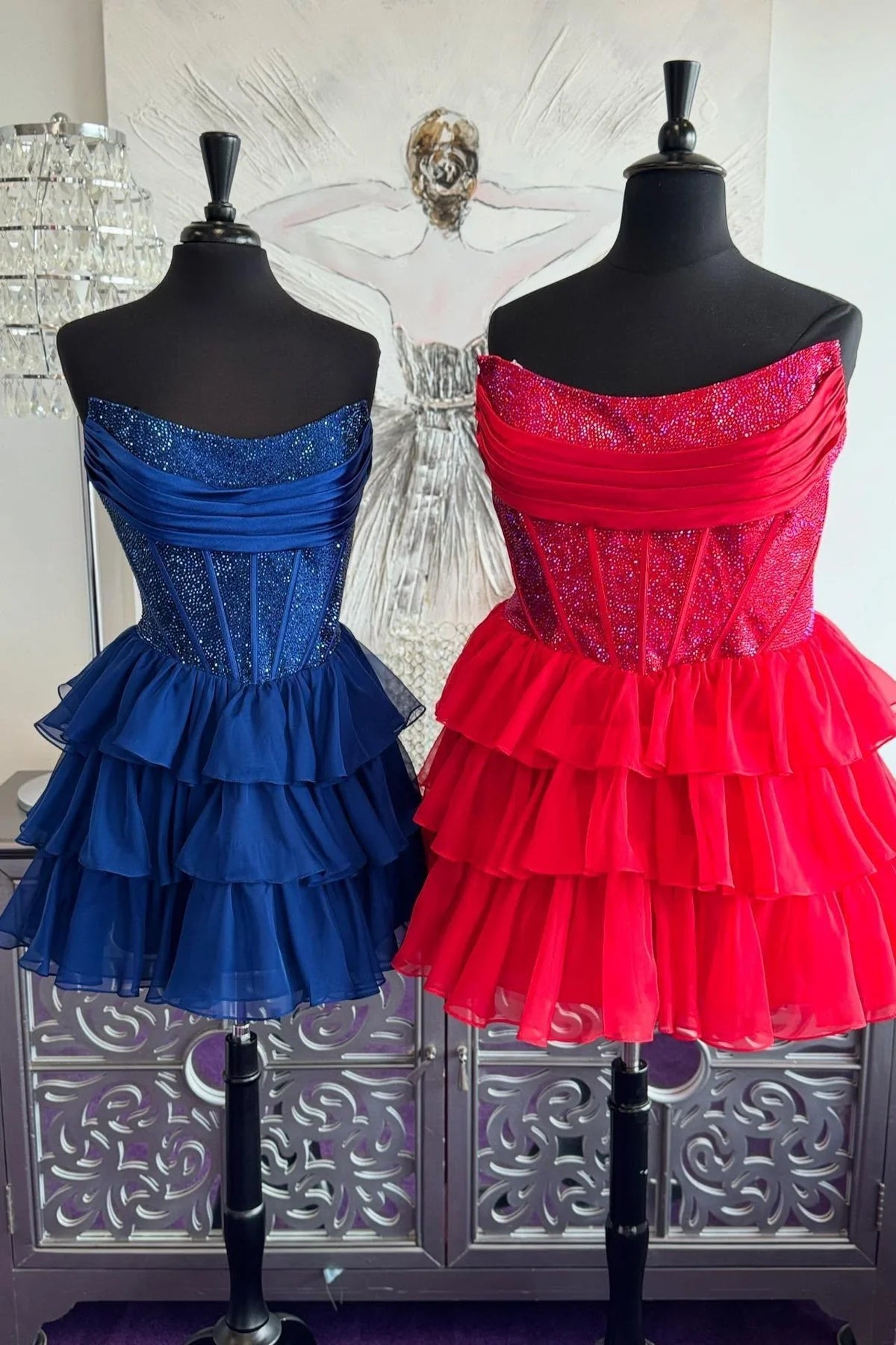 Shiny Short Corset Homecoming Dress Beaded A-line Ruffle