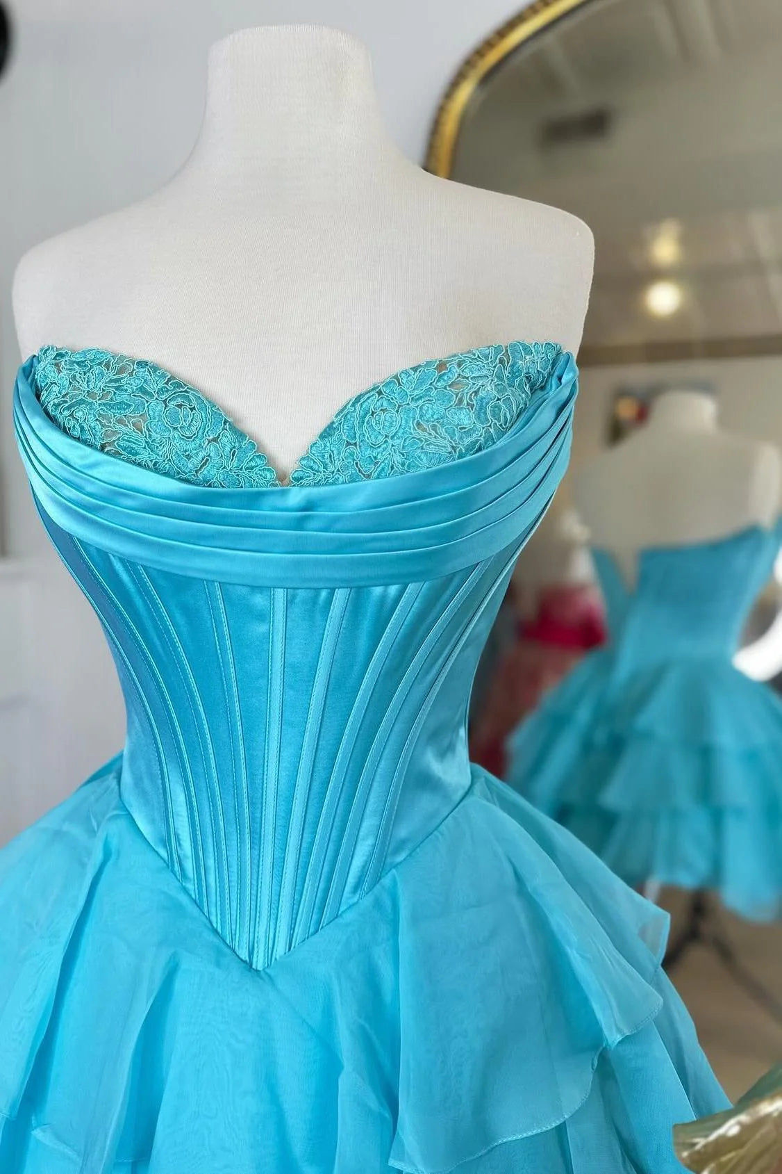 Short blue Corset Homecoming Dress A-line with Ruffle Mychicdress