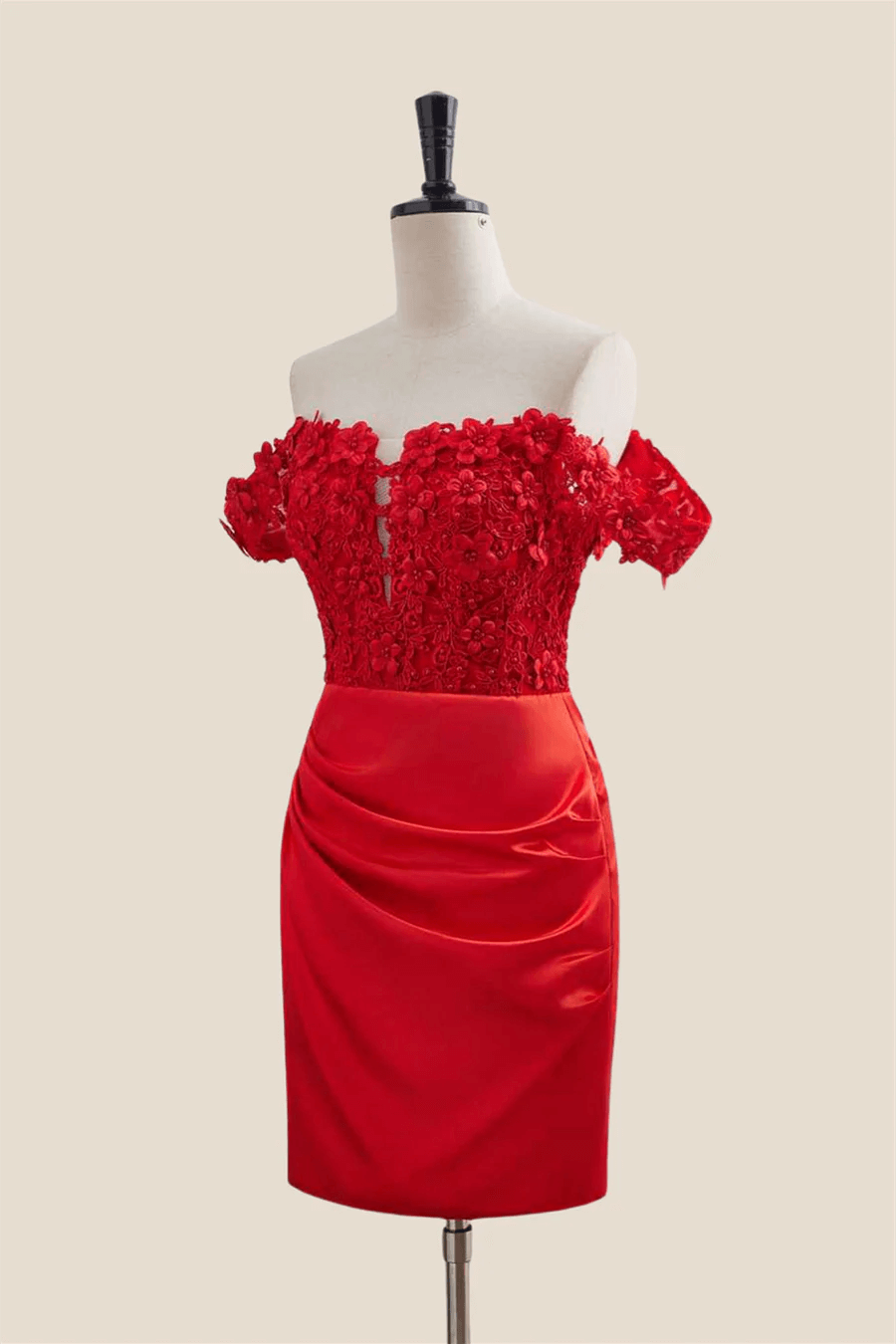 Short red Homecoming Dress Floral Bodycon Mini Porm Dress