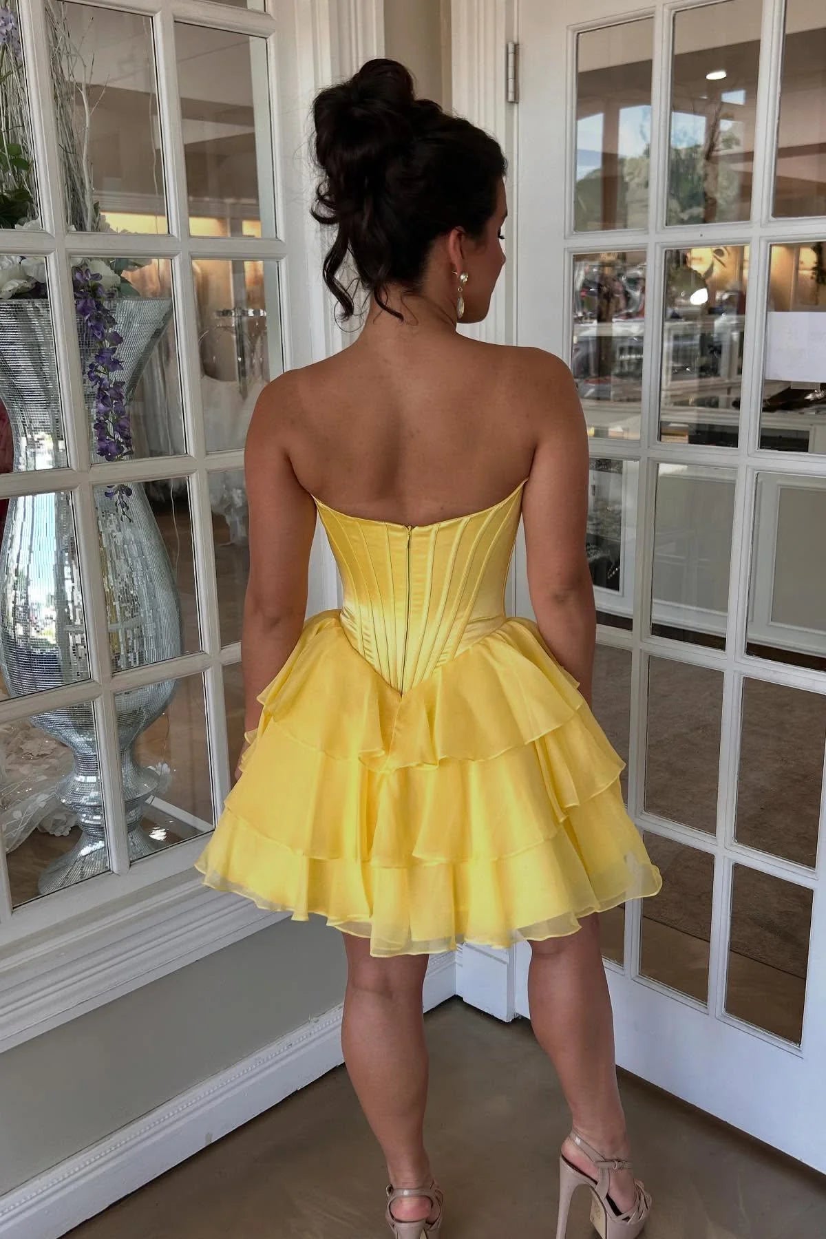 Short Yellow Corset Homecoming Dress A-line with Ruffle Mychicdress