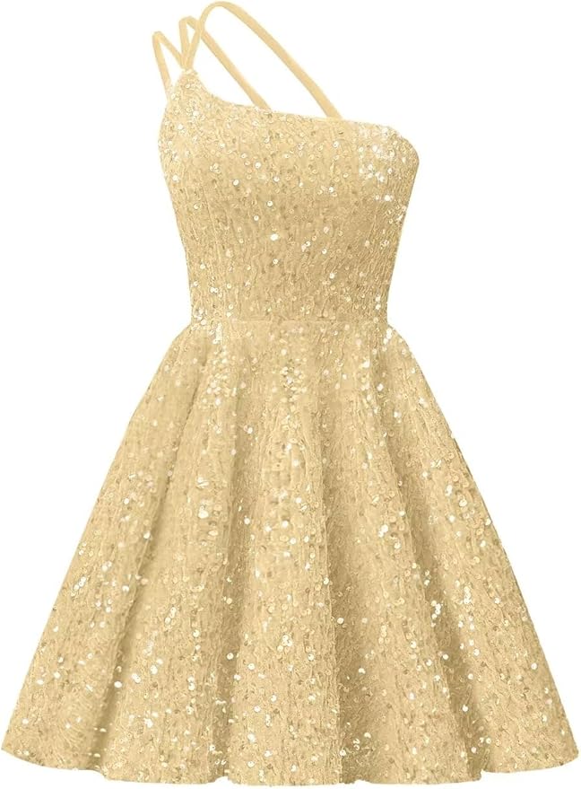 Sparkly One Shoulder Sequin Homecoming Dresses Short for Teens - MyChicDress