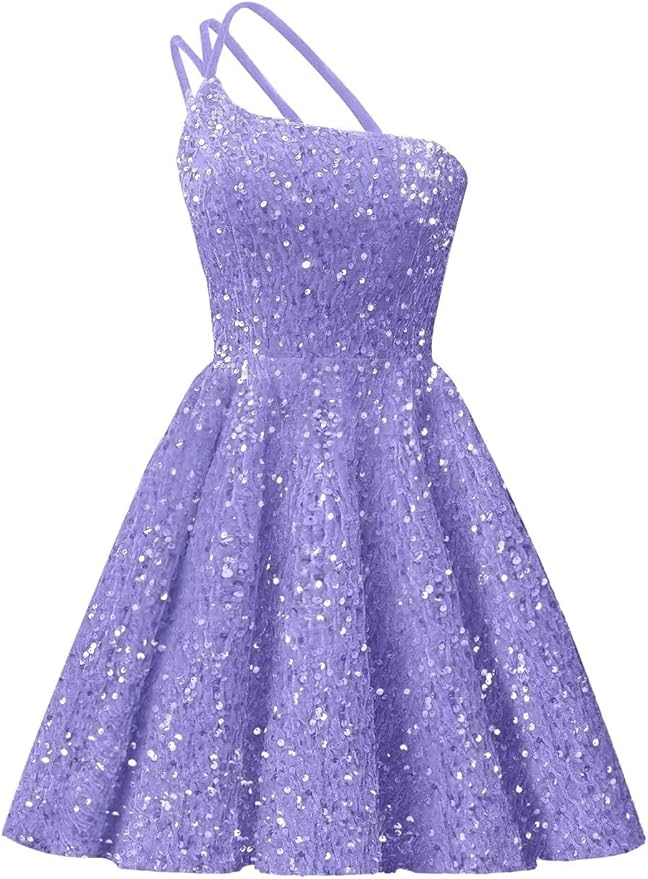 Sparkly One Shoulder Sequin Homecoming Dresses Short for Teens - MyChicDress