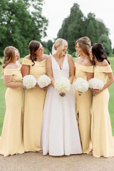 Simple Light Pink Bridesmaid Dress Mermaid Maxi Dress Off-the-Shoulder
