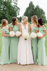 Simple Light Pink Bridesmaid Dress Mermaid Maxi Dress Off-the-Shoulder