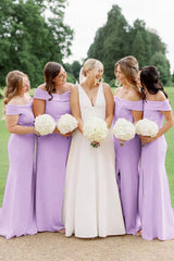 Simple Light Pink Bridesmaid Dress Mermaid Maxi Dress Off-the-Shoulder