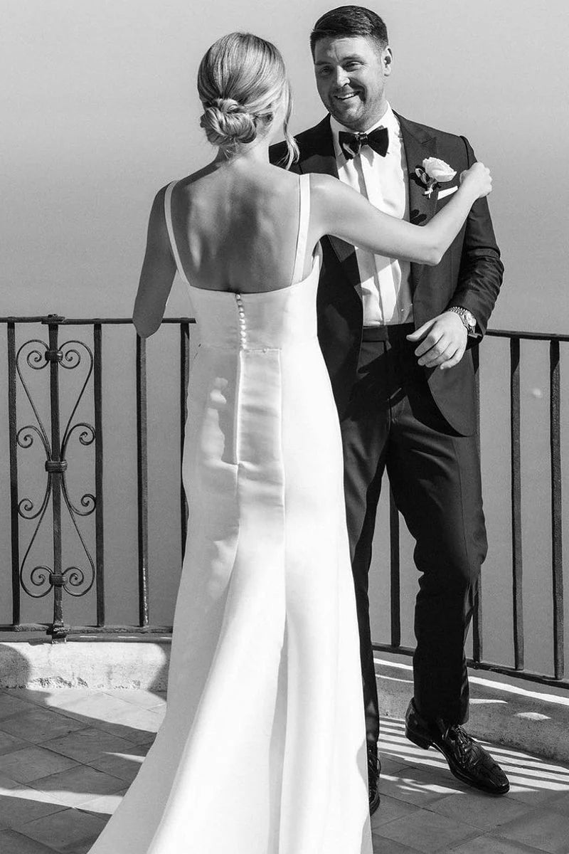 Simple Satin Minimalist Wedding Dresses Mermaid Square Neck Mychicdress