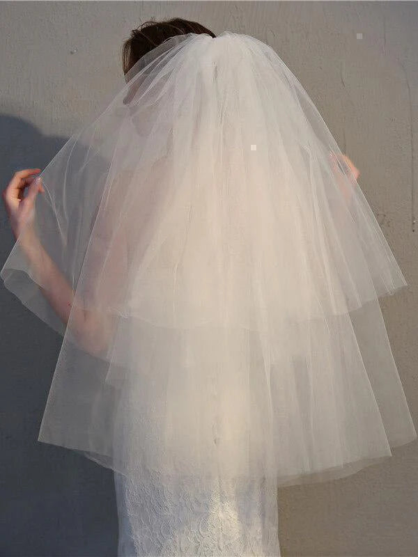 Simple Short Tulle Wedding Veils 2 Tier
