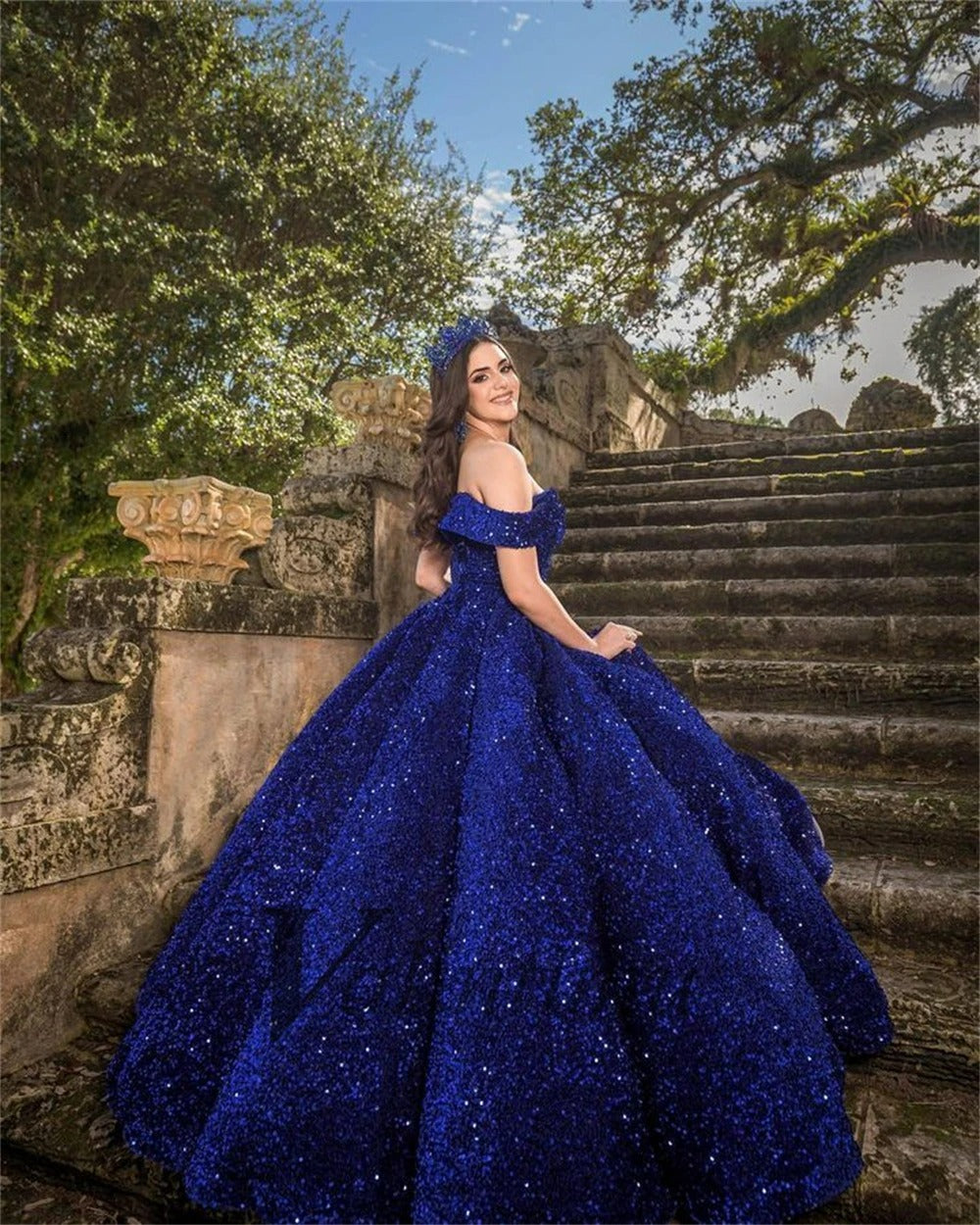 Sparkling Sequined Quinceanera Dress Royal Blue Princess Sweet 16 Mychicdress