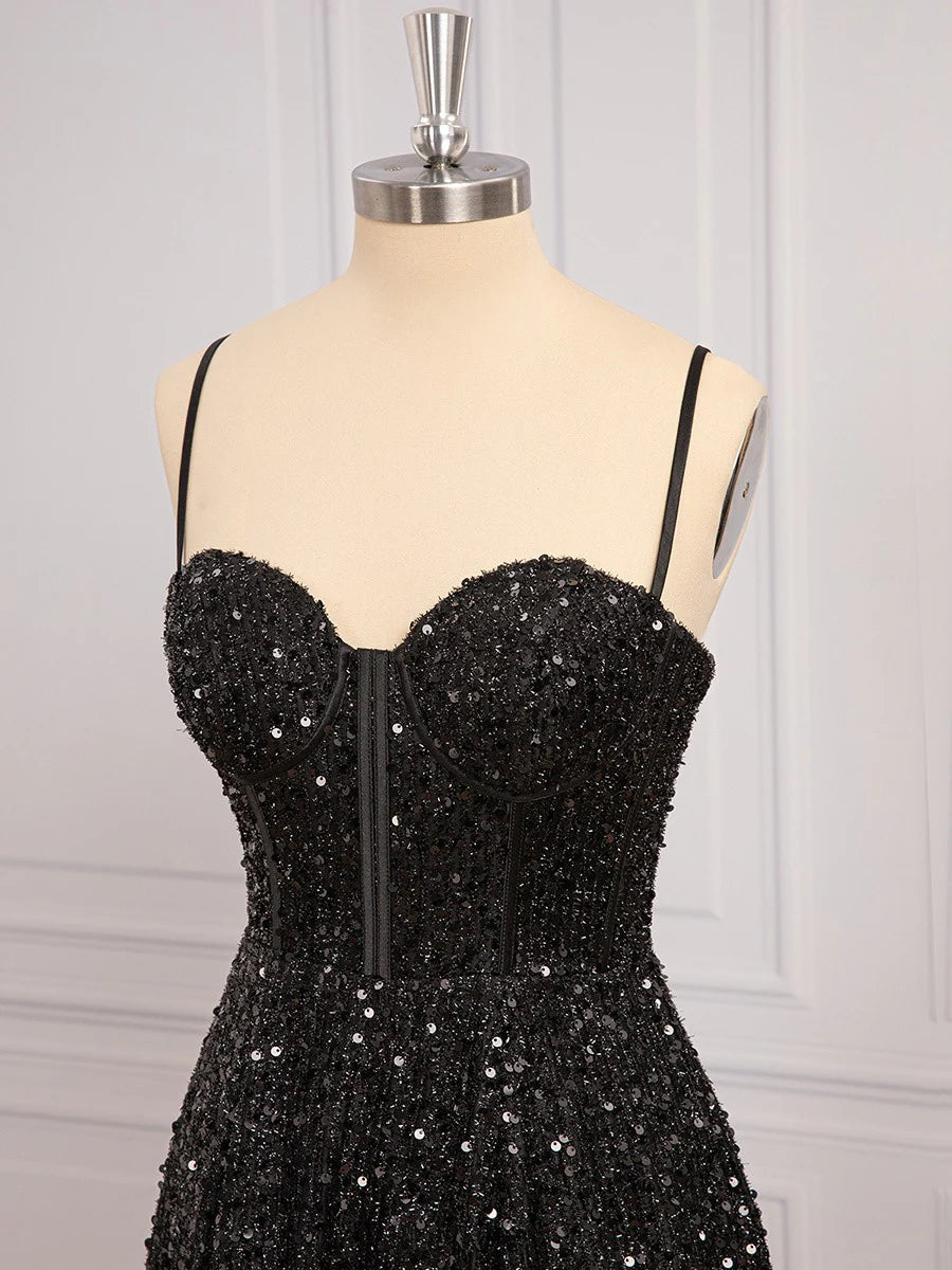 Sparkly Black Sequins Long Evening Dresses Mermaid