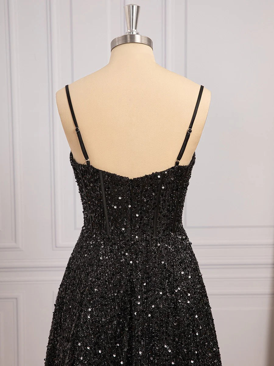 Sparkly Black Sequins Long Evening Dresses Mermaid