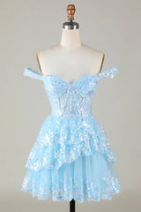 Sparkly Corset blue Homecoming Dress Tiered A-Line