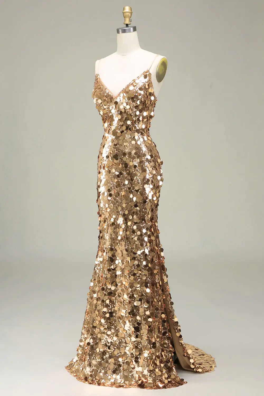 Sparkly Gold Evening Dress Sequin Prom Dress Mermaid With Slit