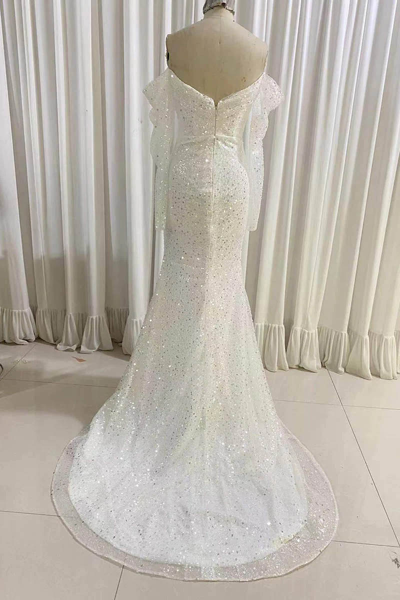 Sparkly Mermaid Sequined Prom Dress Long Sleeves Wedding Dress UK