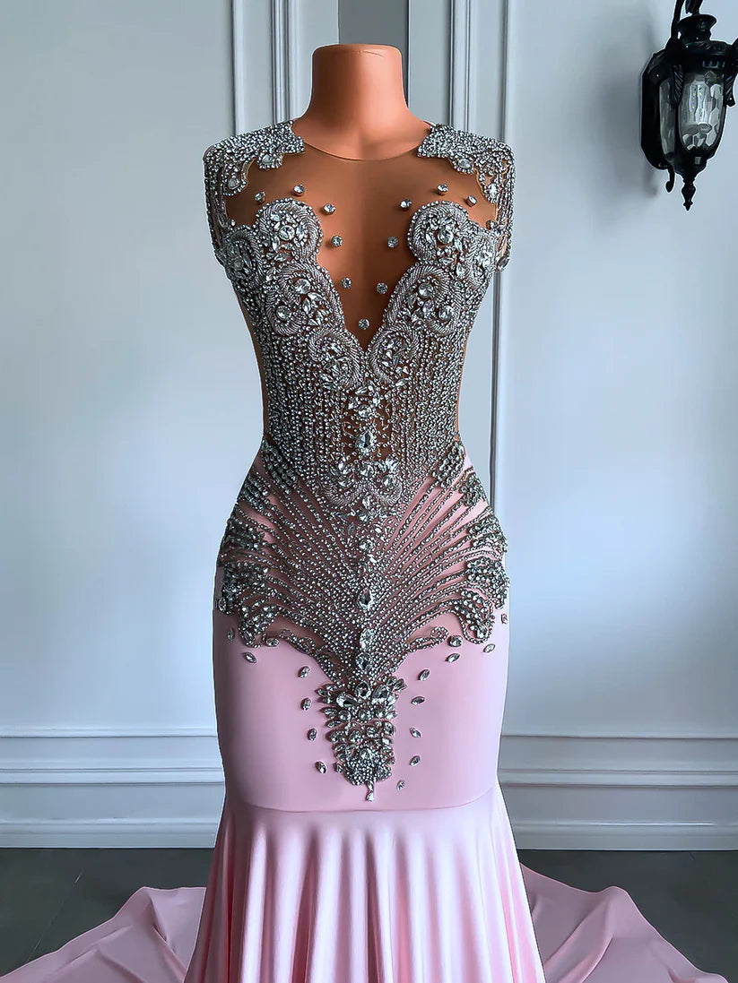 Sparkly Pink Prom Dresses Luxury Diamond for Black Girls Mychicdress