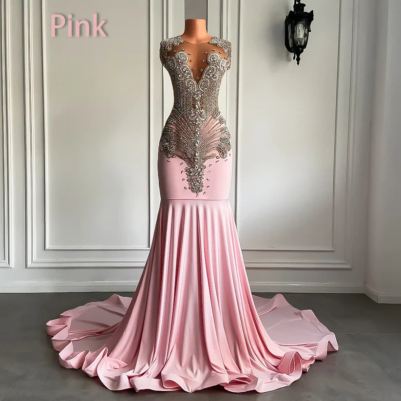 Sparkly Pink Prom Dresses Luxury Diamond for Black Girls Mychicdress