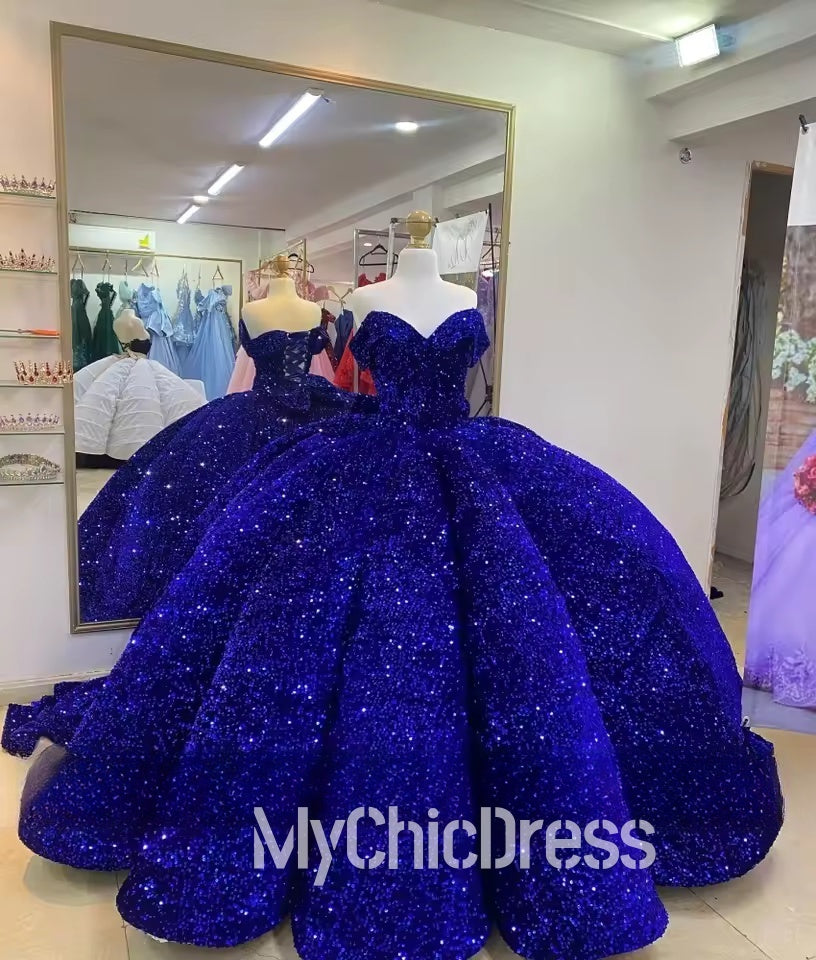 Sparkly Sequins Royal Blue Quinceañera Dresses Princess For 15th Girls Mychicdress