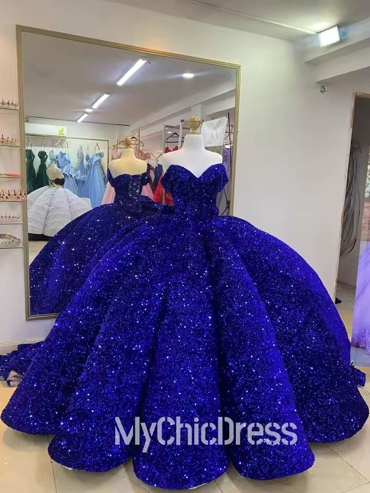 Sparkly Sequins Royal Blue Quinceañera Dresses Princess For 15th Girls Mychicdress