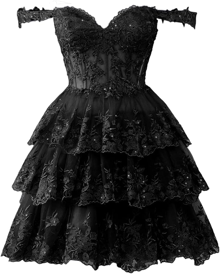 Sparkly Short Corset Tiered Ruffle Homecoming Dresses Off the Shoulder
