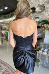 Sparkly Strapless Black Homecoming Dress with Lace Beaded
