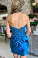 Sparkly Strapless royal blue Homecoming Dress with Lace Beaded