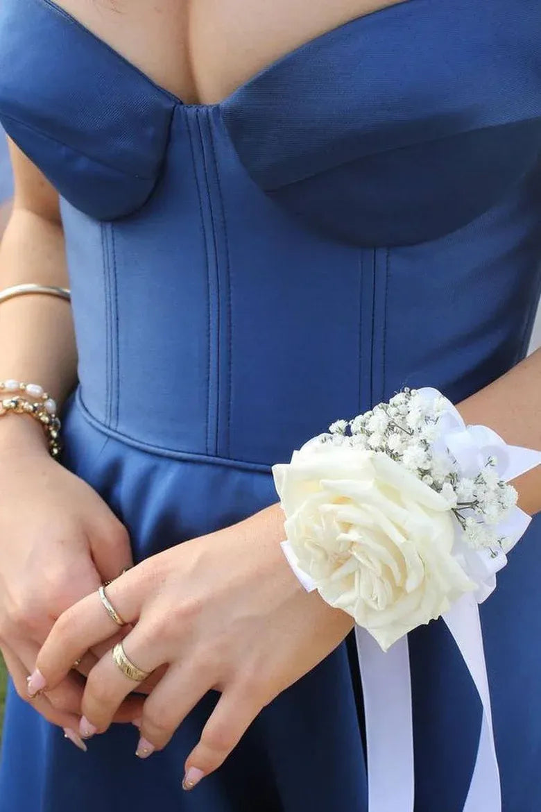 Strapless Empire-Waist Navy Blue Prom Dress  Long Evening Dress Sleeveless