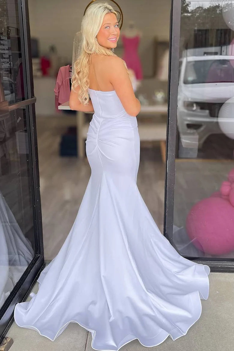 Strapless Formal Dress for Sale Trumpet Beads Pleated Side Slit Mychicdress