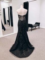 Strapless Lace Formal Dress Long Mermaid with Appliques